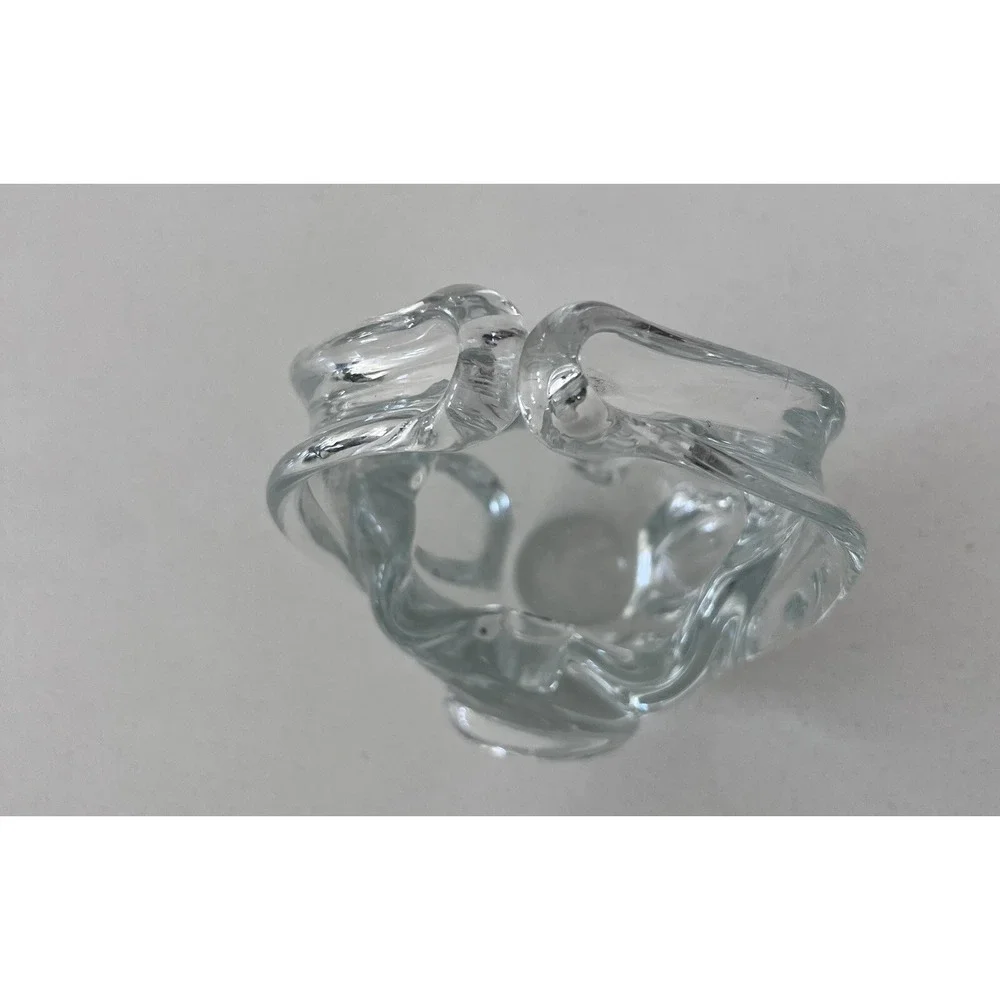 Vtg Hand Blown Clear Glass Basket Split Handle Candy‎ Dish Ashtray 7.5